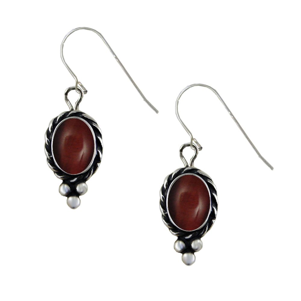 Sterling Silver Little Red Tiger Eye Gemstone Drop Dangle Earrings